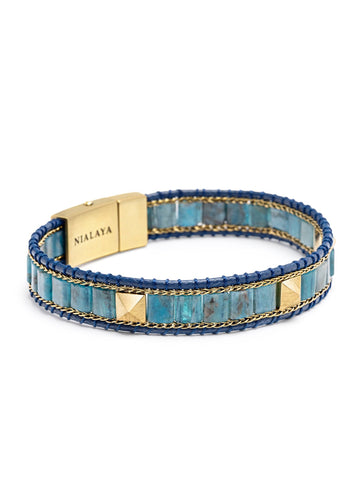 Nialaya Men's Beaded Bracelet Blue Apatite Stud Bracelet Blue Apatite Stud Bracelet